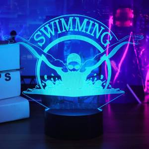 lot 12386 image: OkiyiD Swimming Gifts for Boys Girls, 3D Illusion Lamp, 3D Swimming Night Light with 16 Colors Remote and Touch Control, Swimmer Natator Decor for Kids Room, Girls Birthday Gifts