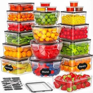 lot 12394 image: 42 PCS Food Storage Containers with Lids (21 Containers & 21 Lids) - Reusable Plastic Food Containers for Kitchen Storage and Organization BPA-Free Leakproof Meal Prep Container with Labels & Pen