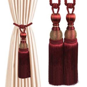 lot 12395 image: EleCharm 1 Pair Simple Elegant Curtain Cord Tie Drape Holdback Bedroom Curtain Buckle (Wine Red)