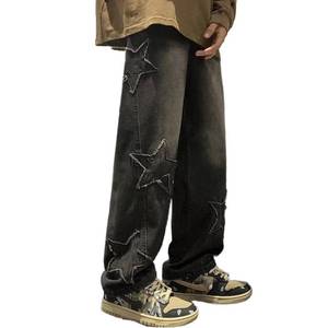 lot 12404 image: HBER Mens Y2k Star Jeans High Waisted Hip Hop Streetwear Jeans Loose Baggy Embroidery Aesthetic Harajuku Denim Pants Black