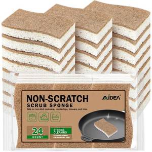 lot 12411 image: AIDEA Sponges Non Scratch, 24Count, Natural Sponge for Non Stick Cookware, Sponges Kitchen, Cellulose Scrub Sponge for Dishes, Cleaning Power for Kitchen, Bathroom, Household (Missing One)