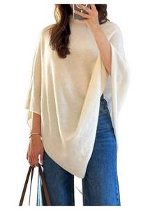 lot 12415 image: Milumia Womens Poncho Sweater Knitted Pullover Shawls Wraps Capes Dolman Sleeve Tops Beige Small