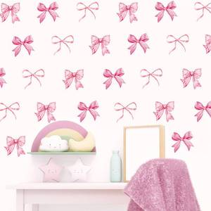 lot 12416 image: Whaline 12 Sheets Valentines Day Trendy Pink Bow Wall Stickers Light Pink Bow Knot Wall Decals Watercolor Room Mural Stickers for Girls Party Home Bedroom Nursery, 7.9 x 11.8 Inch