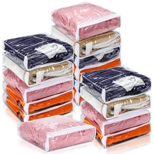 lot 12438 image: Kingdder 16 Pcs Clear Zippered Storage Bags Plastic Sweater Bags with Zipper 10 x 10 x 2.5 Inch Vinyl Sheet Organizer and Storage for Clothing Blankets Sheet Linen Bed Pillow Cube Organizer
