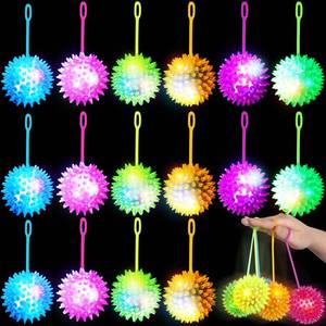 lot 13467 image: Civaner 24 Pcs Light up Balls LED Flashing Spiky Bouncy Balls 2.56 Inch Sensory Toys Bulk Light up with Rope Flash Squeaky Rubber Fidget Toy Spiky Party Favors for Rewards Gifts, 6 Colors
