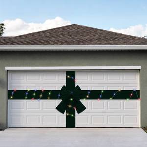lot 13473 image: CraftyDream Giant Christmas Garage Door Bow Decoration with Light Large Velvet Christmas Ribbon Bow Garage Door Banner Cover for Xmas Indoor Outdoor Home Party Decoration, 26.25 x 11.81 ft(Green)