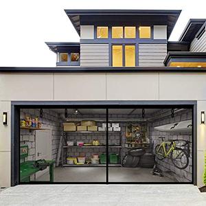 lot 13474 image: Fiberglass Magnetic Garage Screen Door - Double 16x7ft (2 car) Hands Free Mesh Screen Door��DIY Retractable Garage Door Screen with 6 Roll Up Starps (Fit 16 Ft W  7 Ft H-A)