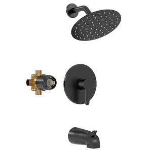 lot 13487 image: Kurpot Tub Shower Faucet Set, 8 Inch Matte Black Shower Head and Handle Set, High Pressure Bathtub Shower Faucet with Valve, Tub Spout and Trim Kit, Bathroom Shower Faucet Sets Complete, Black