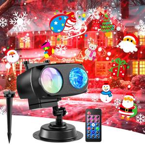 lot 13495 image: 8-Pattern Christmas Projector Lights Outdoor 2-in-1, Holiday Projector Lights Outdoor 26 Effects (Projection Card 3D Ocean Wave) with Timer, Halloween Christmas Decorations Lighting for Party Decor