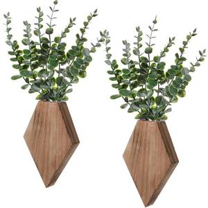 lot 13496 image: Chunful 2 Pcs Wooden Wall Planter Decor Hanging Fake Plants Greenery Flowers Holder Vase Boxes for Wall Bohemian Farmhouse Room Kitchen Office Indoor Decoration(Wooden Color,7.1 x 4.7 x 1.2 Inches)