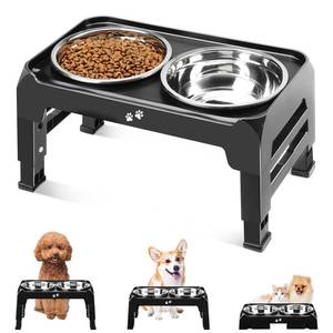 lot 13501 image: COMESOON Elevated Dog Bowls for Small Medium Dogs, 3 Height Adjustable Raised Stand with 2 Thick 6 Stainless Steel Food Bowls, Non-Slip Feeder Adjusts to 2.75, 6, 7.5, Black