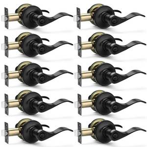 lot 13506 image: Hasmikit 10 Pack Matte Black Door Handles Privacy Door Levers, Heavy Duty Bed and Bath Door Locks Interior Door Knobs, Reversible Keyless Wave Lever Door Handles