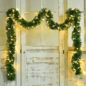 lot 14055 image: DearHouse 16.5 Ft Christmas Garland Decorations with 50 LED Light, Green Holiday Decor for Outdoor or Indoor Home Garden Artificial Greenery Garland, or Party Holiday Decorations