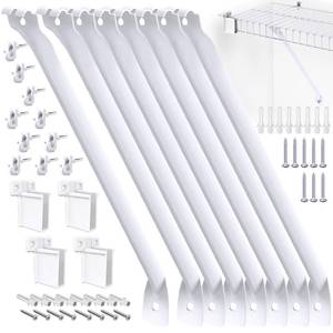 lot 14057 image: 8 Pcs 12 Inch Wire Shelf Brackets, Metal Support Brackets with 10 Wire Shelf Clips and 4 End Brackets, Wire Closet Support Shelving for Closet Shelves Racks and Wardrobe