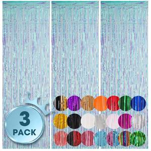 lot 14061 image: Voircoloria 3 Pack 3.3x8.2 Feet Neon Iridescent Foil Fringe Backdrop Curtains, Tinsel Streamers Birthday Party Decorations, Fringe Backdrop for Graduation, Baby Shower, Gender Reveal, Disco Party