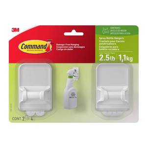 lot 14067 image: Command Spray Bottle Hangers, Holds up to 32 fl oz, 2 Hangers with 4 Strips, Damage-Free Spray Bottle Holder Wall Mount to Cabinet, Kitchen, or Under Sink