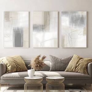lot 14072 image: Beige and Brown Abstract Wall Art Neutral Abstract Paintings Beige Minimalist Wall Art Black and Beige Line Art Abstract Geometric Artwork Modern Line Paintings Neutral Artwork 16x24inchx3pcs No Frame