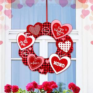 lot 14094 image: Yalikop Valentines Day Wreaths for Front Door 13 Inch Valentines Red Wooden Heart Wall Hanging Sign for Valentines Day Home Indoor Outdoor Decoration