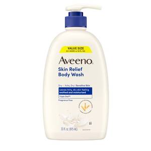 lot 14100 image: Aveeno Skin Relief Fragrance Free Body Wash, Triple Oat Formula, Gentle Daily Cleanser for Itchy Dry Sensitive Skin, Soap & Paraben Free, Soothes & Moisturizes, 33 fl oz