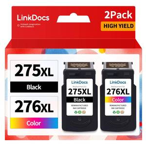 lot 14114 image: LinkDocs 275XL 276XL Ink Cartridge Combo Pack Remanufactured Replacement for Canon PG-275 CL-276 275XL 276XL used with PIXMA TS3520 TS3522 TS3500 TR4720 TR4722 TR4700 TS3700 Printers(1 Black, 1 Color)