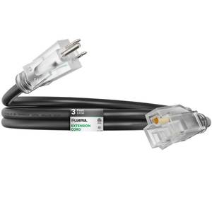 lot 14137 image: PLUGTUL Outdoor Extension Cord 3FT, 12 Gauge Extension Cord with Lighted End, Heavy Duty,15A 1875W SJTW, ETL Listed, Great for Garden and Home, Black