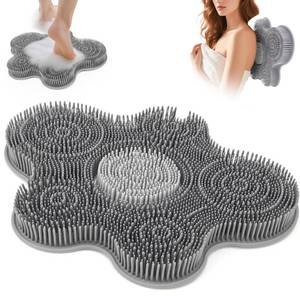 lot 14140 image: Shower Foot Scrubber Mat Silicone Back Exfoliating Cleaner, Feet Message Bath Washer Pad with Suction Cups for Wall Non-Slip - Itchy Toes Dead Skin Beauty Deep Clean Soft Bristles 14.2  11.2in Grey