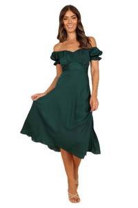 lot 14143 image: Petal & Pup Mickenna Sweetheart Frill Midi Dress - Emerald S