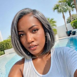 lot 14155 image: Belaved 10 Inch Grey Salt & Pepper Bob Wigs Human Hair for White Women 13x4 HD Lace Front Wig Human Hair Pre Plucked Pre Cut Glueless Straight Silky Short Bob Wigs with Baby Hair