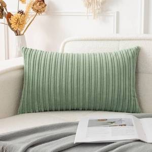 lot 14168 image: UGASA 12x24 Inch Pillow Cover Pack of 1 Soft Boho Stripe Corduroy Long Rectangular Lumbar Cushion Cover Farmhouse Decorative Throw Pillowcase for Bed, Couch, Sofa, Bedroom, Living Room, Sage Green