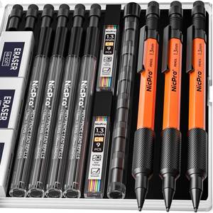 lot 14178 image: Nicpro 3 PCS 1.3 mm Orange Mechanical Pencils Set with 66 Lead Refill, 3 Eraser - Weatherproof Metal Barrel, Heavy Duty Carpenter Pencil MP2000 for Outdoor Marking Drafting Drawing Woodworking