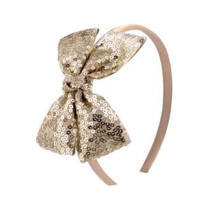 lot 14185 image: Kiszu Sparkly Sequin Hair Bow Headband for Girls, Kids, and Toddlers - Fashion Cute Boutique Style Hair Accessory - 1 Piece (Gold)