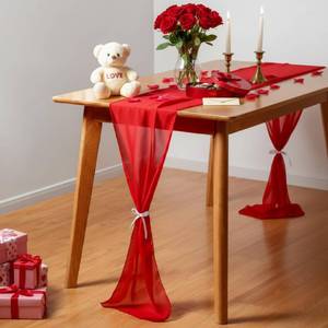 lot 14186 image: Tegeme Red 2 Pcs Chiffon Table Runner 12 x 106 Inch Valentine 14th February Christmas Romantic Sheer Table Runner for Wedding Anniversary Engagement Party Mothers Day Decor