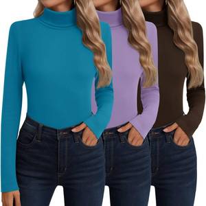 lot 14196 image: Neer 3 Pack Cotton Womens Turtleneck Long Sleeve Tops Thermal Underwear Base Layer Fall Winter Shirts Sweater(Sky Blue, Purple, Brown,Large)