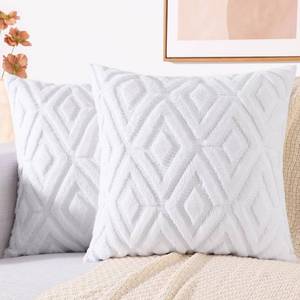 lot 14199 image: decorUhome Spring Couch Euro Sham Throw Pillow Covers 24x24 Set of 2, Decorative Soft Plush Faux Fur Wool Accent Pillow Covers for Modern Farmhouse Bed Sofa Living Room, Pure White