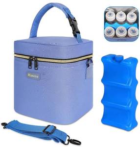 lot 14209 image: Mancro Breastmilk Cooler Bag with Ice Pack Fits 6 Baby Bottles Up to 9 Ounce, Insulated Baby Bottle Bag with Strap for Nursing Mom Daycare, Blue
