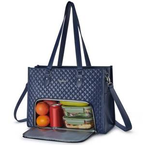 lot 14210 image: Ralnitote Laptop Tote Bag with Insulated Lunch Compartment for Women, PU Leather 15.6 Inch Work Bag, Elegant Computer Handbag, Versatile Business Tote for Office,Travel or Casual-Midnight Blue