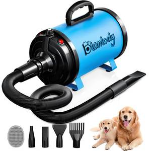 lot 15370 image: Blanlody Dog Dryer Pet Hair Blower High Velocity for Grooming, Blow 3800W5.2HP for Large Dogs Sechoir Pour Chien with Stepless Adjustable Speed, 4 Different Nozzles and Dog Brush,Blue