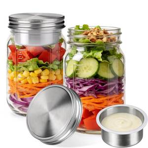 lot 15385 image: Palksky Salad Jars with Dressing Cup, 2 Pack Glass Salad Pod Mason Jar, Leak-Proof Stainless Steel Lid, On-the-Go Fresh Food Jar for Lunch & Weekly Prep