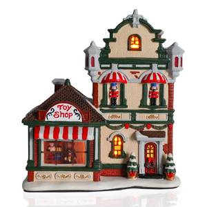 lot 15411 image: VCUTEKA Christmas Village Shop with LED Light - Collectible Buildings, Figurines, Light up Ceramic House for Holiday Xmas Decor