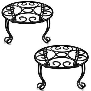 lot 15418 image: TREEZITEK 2 Pack Heavy Duty Iron Plant Stand, 11.8 Diameter, 6 Tall, Black, Powder Coated, Round, Sturdy & Stable, IndoorOutdoor, No Assembly Required