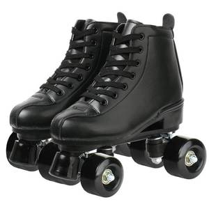 lot 15421 image: XUDREZ Classic Roller Skates High-Top Double-Row Leather Roller Skates for Women and Men (Black Black Wheel,10)
