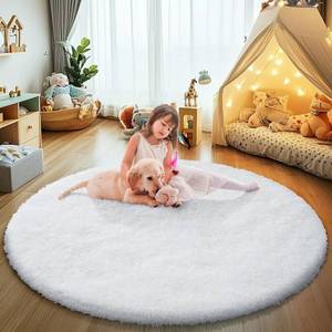 lot 15425 image: yulidayang White Fluffy Round Area Rugs for Bedroom,3X3Shag Circle Area Rugs for Girls Room,Non Slip Fuzzy Plush Rug for Kids Room Living Room and Dorm Home Decor Rug