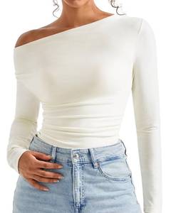 lot 16112 image: SUUKSESS Women Long Sleeve Off Shoulder Tops Trendy Cowl Neck Going Out Basic Blouses Shirts for Fall (White, S)