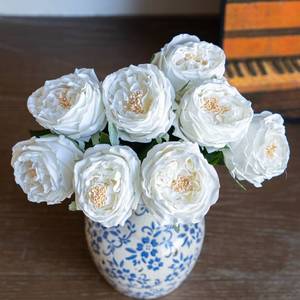 lot 16121 image: DUYONE White 4pcs Fake Flowers for Decoration Home Decor Artificial Flowers Austin Rose Peony Latex Fake Flower Living Room Decoration Vivid Pink Roses Peonies(White 4pcs)