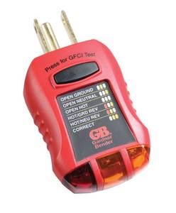 lot 16125 image: Gardner Bender GFI-3501 Ground Fault Receptacle Tester & Circuit Analyzer, 110-125V AC, for GFCI  Standard  Extension Cords & More, 7 Visual LED Tests , Red
