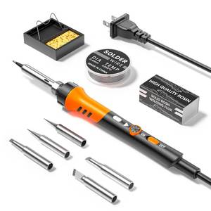 lot 16135 image: 60W Adjustable Temperature Soldering Iron Kit - 9-in-1 With 5 Tips, Solder Wire Stand for Soldering and Repair