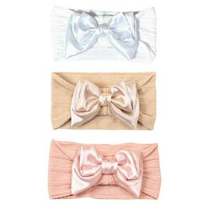 lot 16143 image: chiduerm 3 Pcs Baby Bows Headbands Soft Nylon Hairbands Super Elastic Headband Hair Accessories For Baby Girls Infant Toddler Essentials (Gold Pink White, Mid)