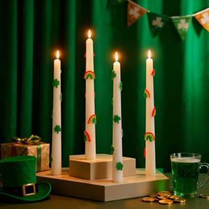 lot 16153 image: Lounsweer 2 Pcs St. Patricks Day Dripless Taper Candles 10 Inch Shamrock and Rainbow Unscented 3D Relief Candle Sticks Clover Saint Patricks Candle Gift Holiday Decor for Dinner Table Irish Party
