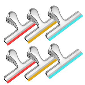 lot 16160 image: HOUSE AGAIN 6 Pack Stainless Steel Chip Bag Clips Covered with Colorful Silicone - NO More Sharp Edges - Color Coded for Food Bags - Air Tight Seal, Heavy Duty for Kitchen and Office, 5 Inches-Silver