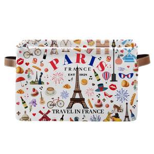 lot 16165 image: JOPJOLIW Paris Themed Storage Basket - Eiffel Tower Print Collapsible Bin with Handles - Eiffel Tower Toy Bins - Eiffel Tower Pattern Storages Bin for Kids Clothes, Gifts, Books